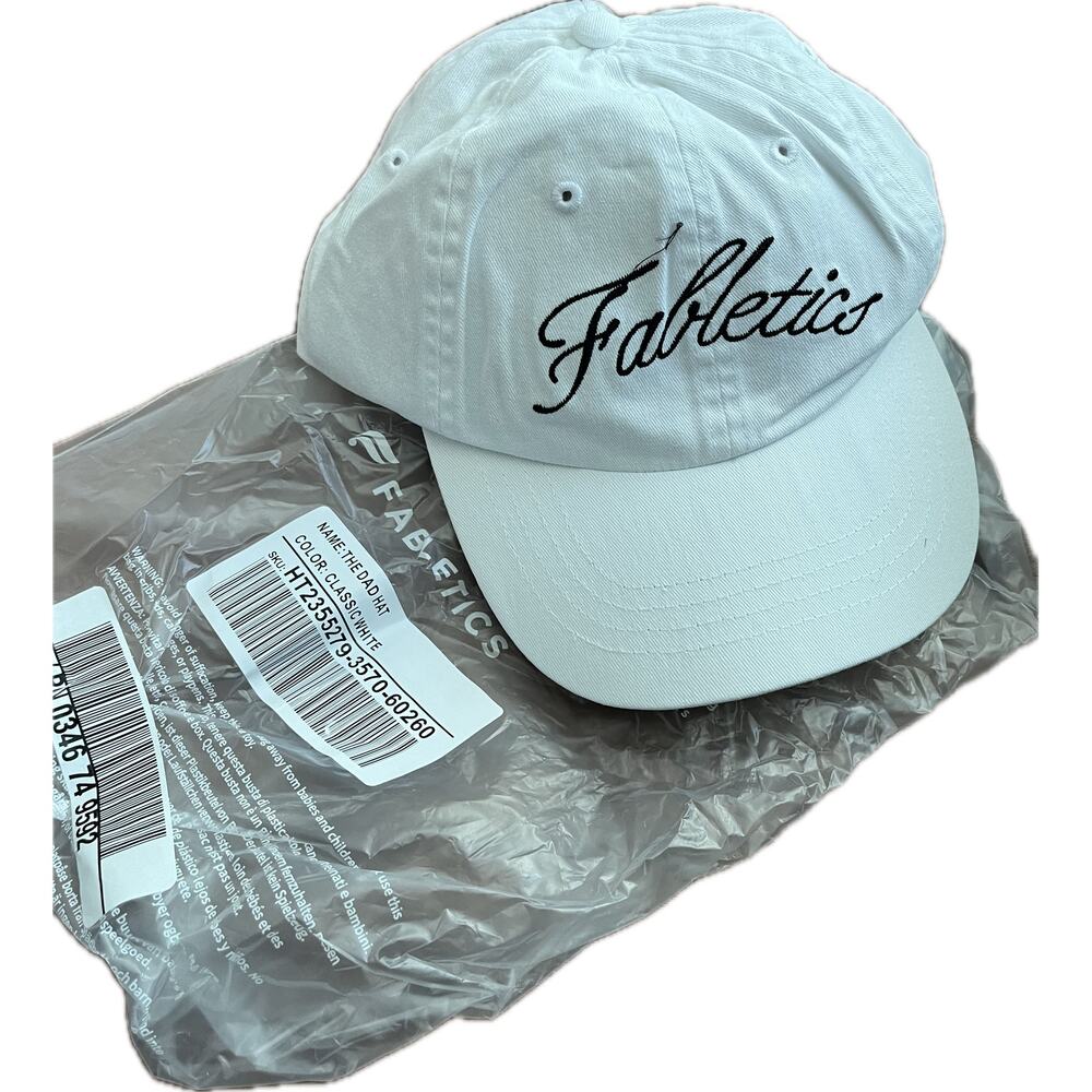 Fabletics Dad Hat stitched logo white adjustable cinch strap back one size NWT